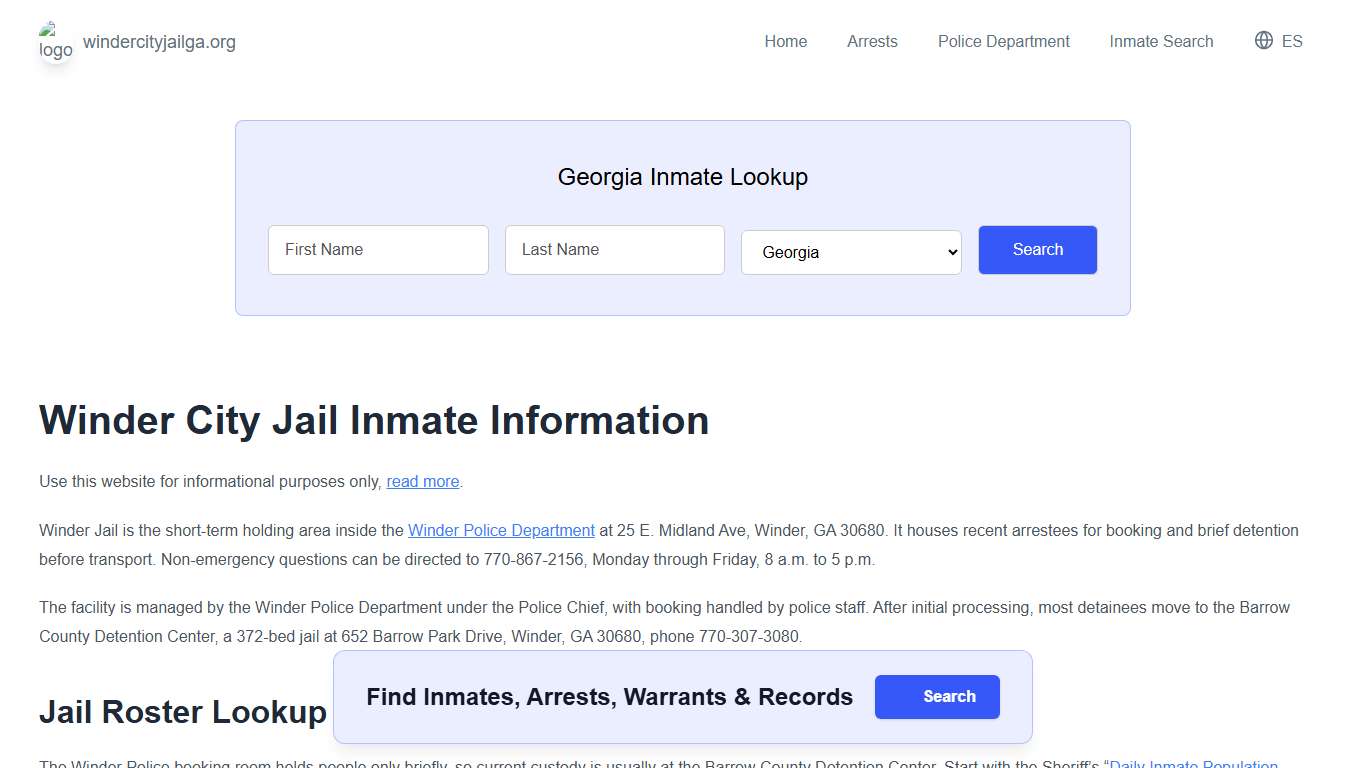 Winder Jail, GA Inmate Roster, Municipal Jail Info
